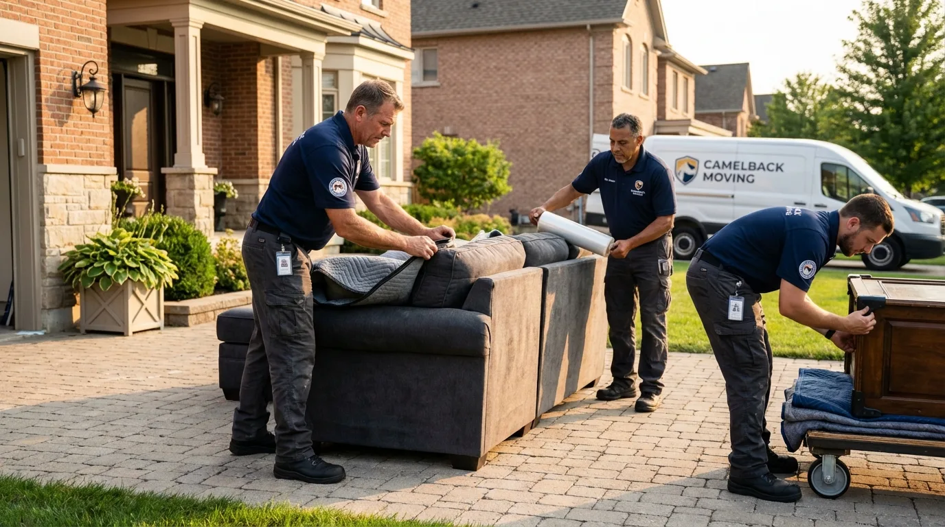Large estate moving crew wrapping furniture in Bronxville, NY