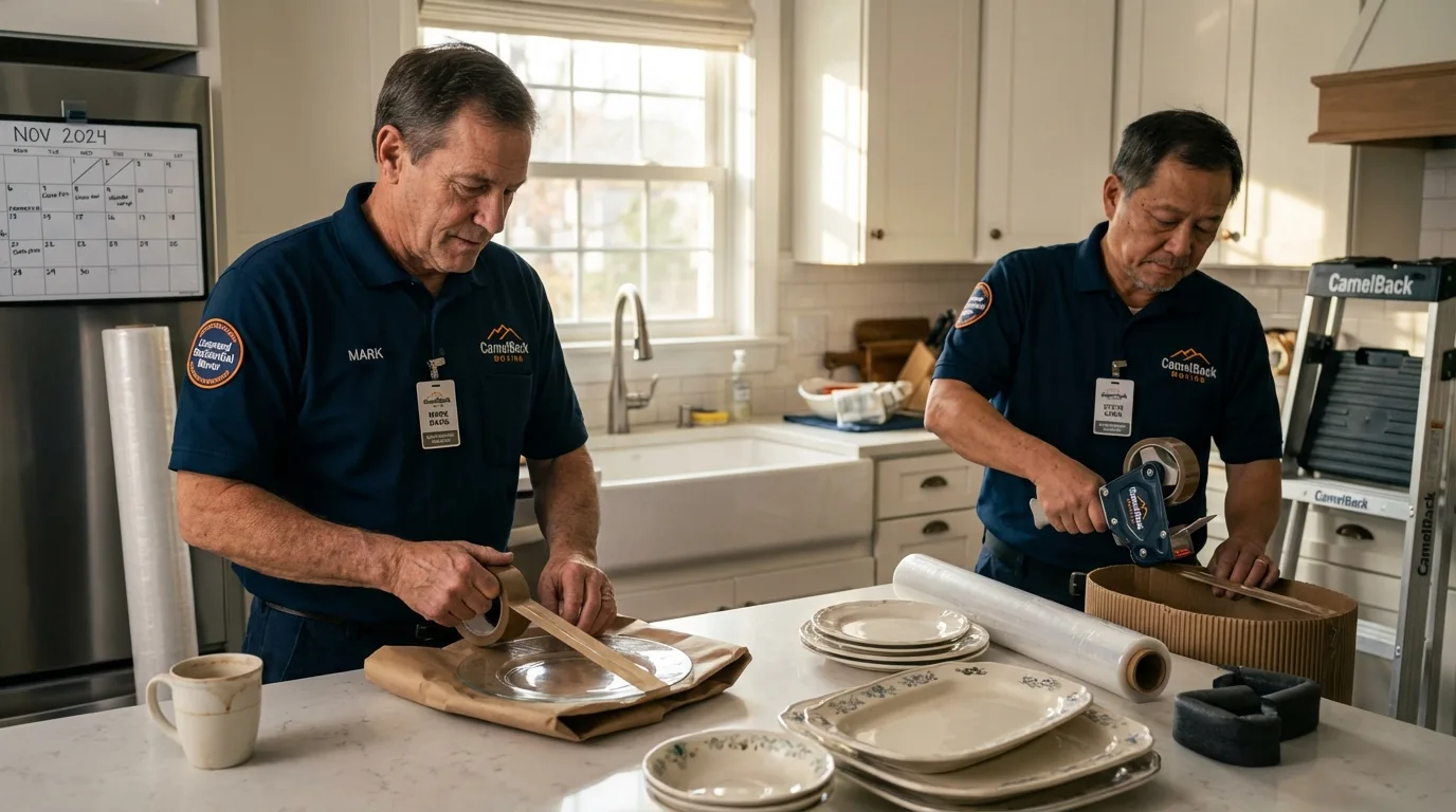 Professional crew packing kitchen dishware in Bronxville, NY